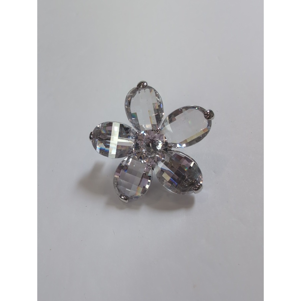 Vintage‎ Silver Tone Crystal Faceted Flower Brooch Marked 18GP